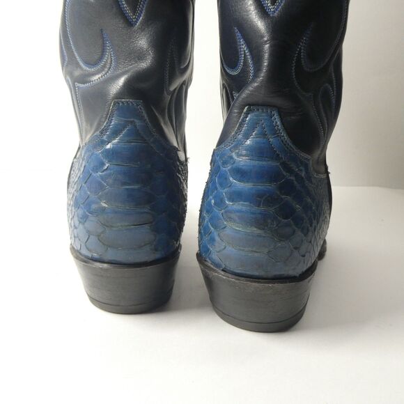 Tony Lama Boots Blue Python Snake Cowboy Western Mens 11 D Snakeskin Embroidered - Picture 8 of 16